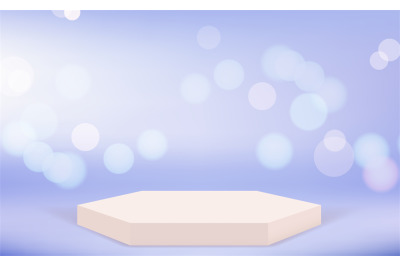 White podium template. Blur effect, 3d blank pedestal on blue pastel v