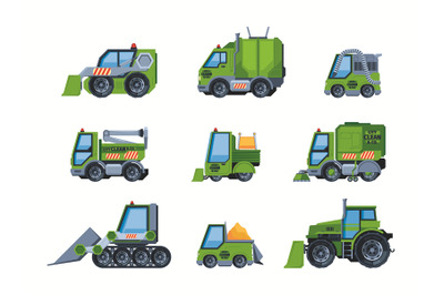 Urban cleaning vehicles. Sweepers for downtown garbage sanitation road