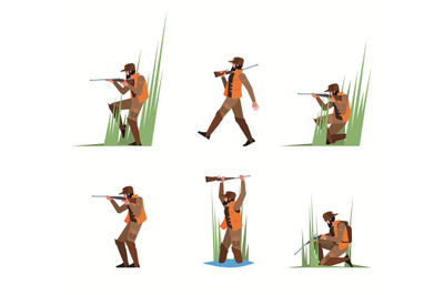 Hunter. Rifleman in various poses sniper with armor hunter warrior wea