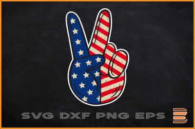 Peace Sign Hand Patriotic American Flag