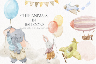 Cute animals with balloons