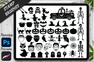 Halloween Stamps Brushes for Procreate and Photoshop.  Halloween Set.