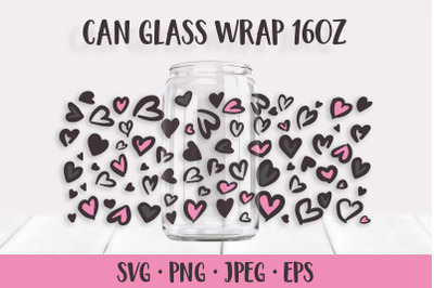 Heart leopard glass can wrap template SVG. Beer glass