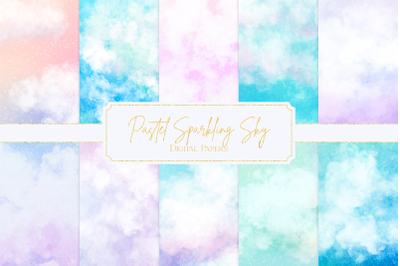 Pastel Glitter Cloudy Sky Digital Papers
