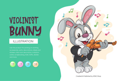 Cartoon Bunny Violinist. T-Shirt&2C; PNG&2C; SVG.