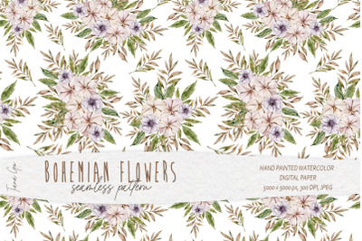 Watercolor spring floral seamless pattern- 1 JPEG file