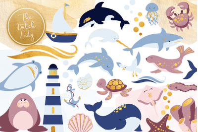 Nautic Sea Life Clipart Set