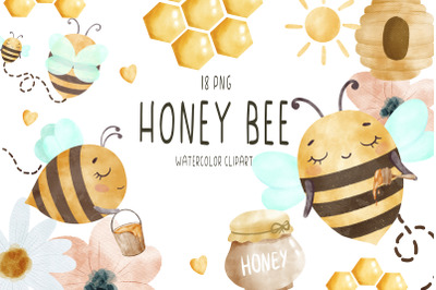 Watercolor honey bee clipart PNG, Garden clipart, Farm clipart, Honey