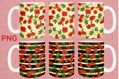 Floral mug wrap | Poppies sublimation