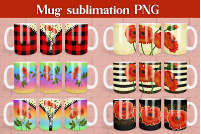 Floral mug wrap | Poppies sublimation