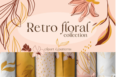 Retro floral clipart and patterns