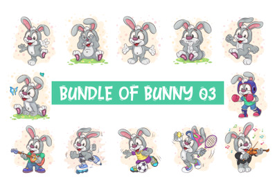 Set of Cartoon Bunny Image_03. T-Shirt.