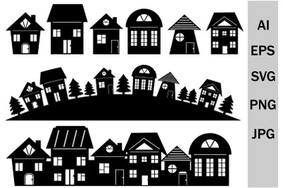 Set houses svg&2C; city of houses&2C; architecture monogram svg