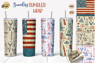 Vintage Patriotic Tumbler Sublimation, Bundle of Seamless Design 20oz