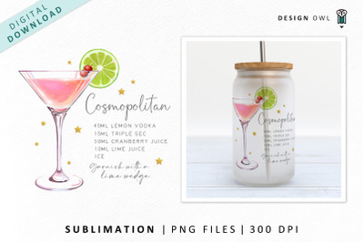 Cosmopolitan cocktail - 16oz Libbey Can Glass Sublimation