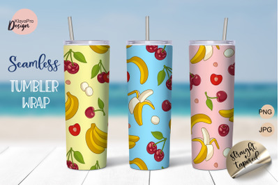 Cherry and banana on a bright and transparent background 20 oz Seamles
