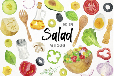 Watercolor Salad Clipart, Salad Ingredients Clipart Vegetarian Clipart