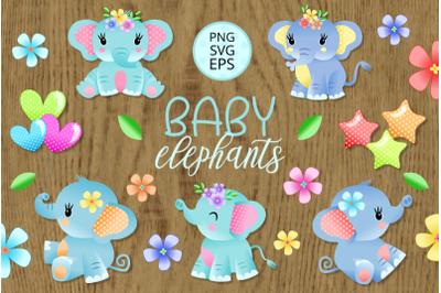 Baby Elephants Vector Baby Shower Clipart Set