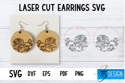 Earrings SVG | Peonies SVG | Laser Cut Files | Engraving SVG