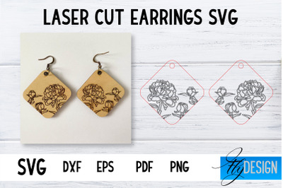 Earrings SVG | Peonies SVG | Laser Cut Files | Engraving SVG