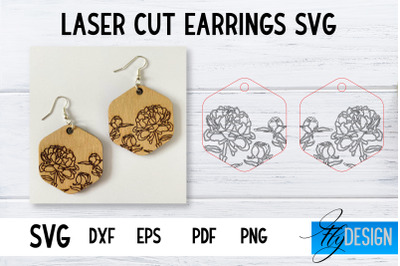 Earrings SVG | Peonies SVG | Laser Cut Files | Engraving SVG