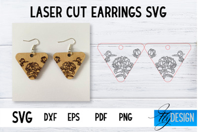 Earrings SVG | Peonies SVG | Laser Cut Files | Engraving SVG