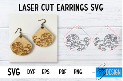 Earrings SVG | Peonies SVG | Laser Cut Files | Engraving SVG