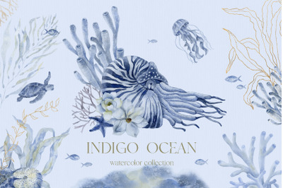 Indigo Ocean. Underwater world.