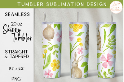 Watercolor Rabbit and Flowers Tumbler Sublimation PNG