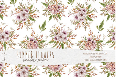 Watercolor boho floral seamless pattern- 1 JPEG file