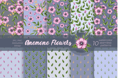 Anemone Flowers / Watercolor Patterns PNG, JPG