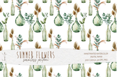 Watercolor eucalyptus seamless pattern - 1 JPEG file