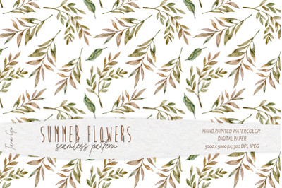 Watercolor eucalyptus leaves seamless pattern - 1 JPEG file