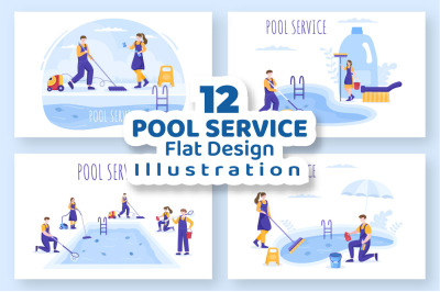 12 Pool Service Worker Illustration