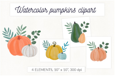 Watercolor pumpkins set. Sublimation autumn harvest Thanksgiving
