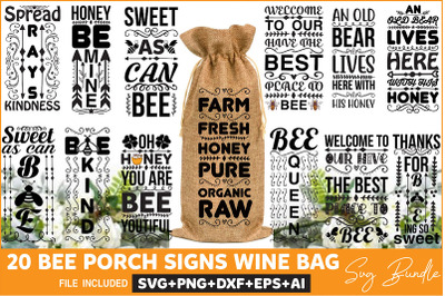 Bee Porch Signs Wine Bag Svg Bundle