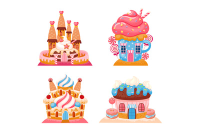 Candyland chocolate biscuit houses, sweet castles set