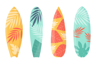 Cartoon surfing board collection for surf on wave