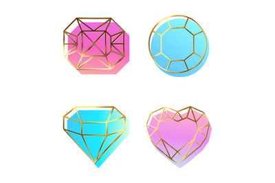 Gems with gradients collection, brilliants form set