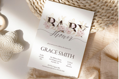 Baby Shower Invitation Template Floral Card Hydrangea