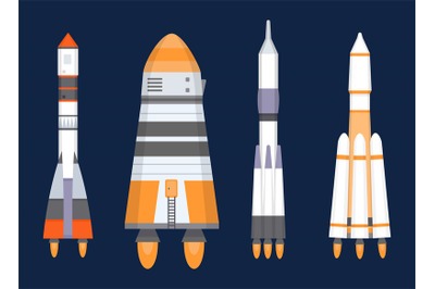 Space rockets set, ship for interplanetary travel