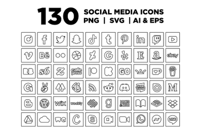 Square Minimalist Outline Social Media Icons
