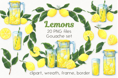 Clipart with lemons and homemade lemonade