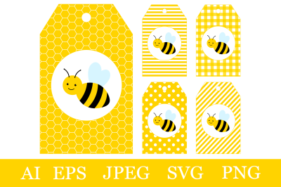 Bees Gift Tags printable. Bees Gift Tags template. Bees SVG