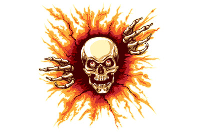 Skull Rising from Hell Vector Illustration isolated on white