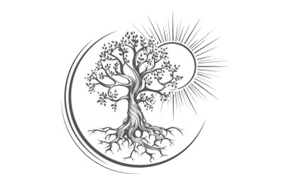Tree of Life Esoteric Tattoo Drawn in Engraving Style