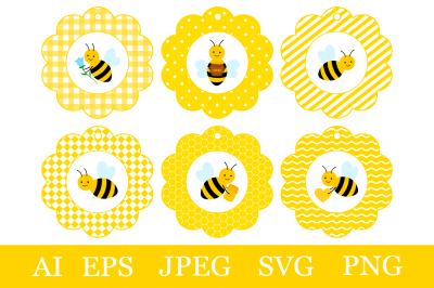 Bees Gift Tags printable. Bees Gift Tags template. Bees SVG