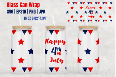 Can Glass Wrap 16 OZ Happy 4th of July SVG Patriotic