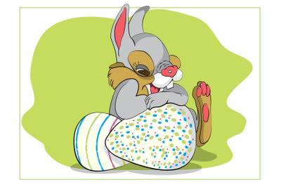 Laughing Easter Bunny with Easter Eggs honor of the holiday of Holy Ea