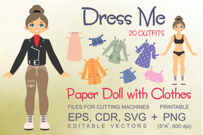 Girl Paper Doll with Clothes | Paper Cut Template